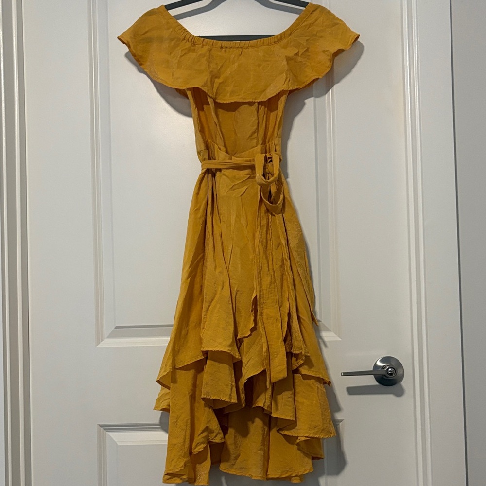 Chic Mustard Off-Shoulder High Low Dress